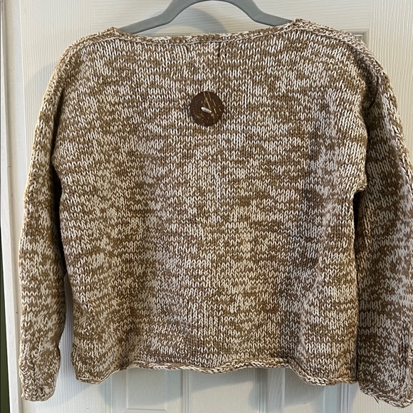 Pure Women's Cream and Brown 100% Cotton Handmade Buttoned Sweater - Picture 3 of 3